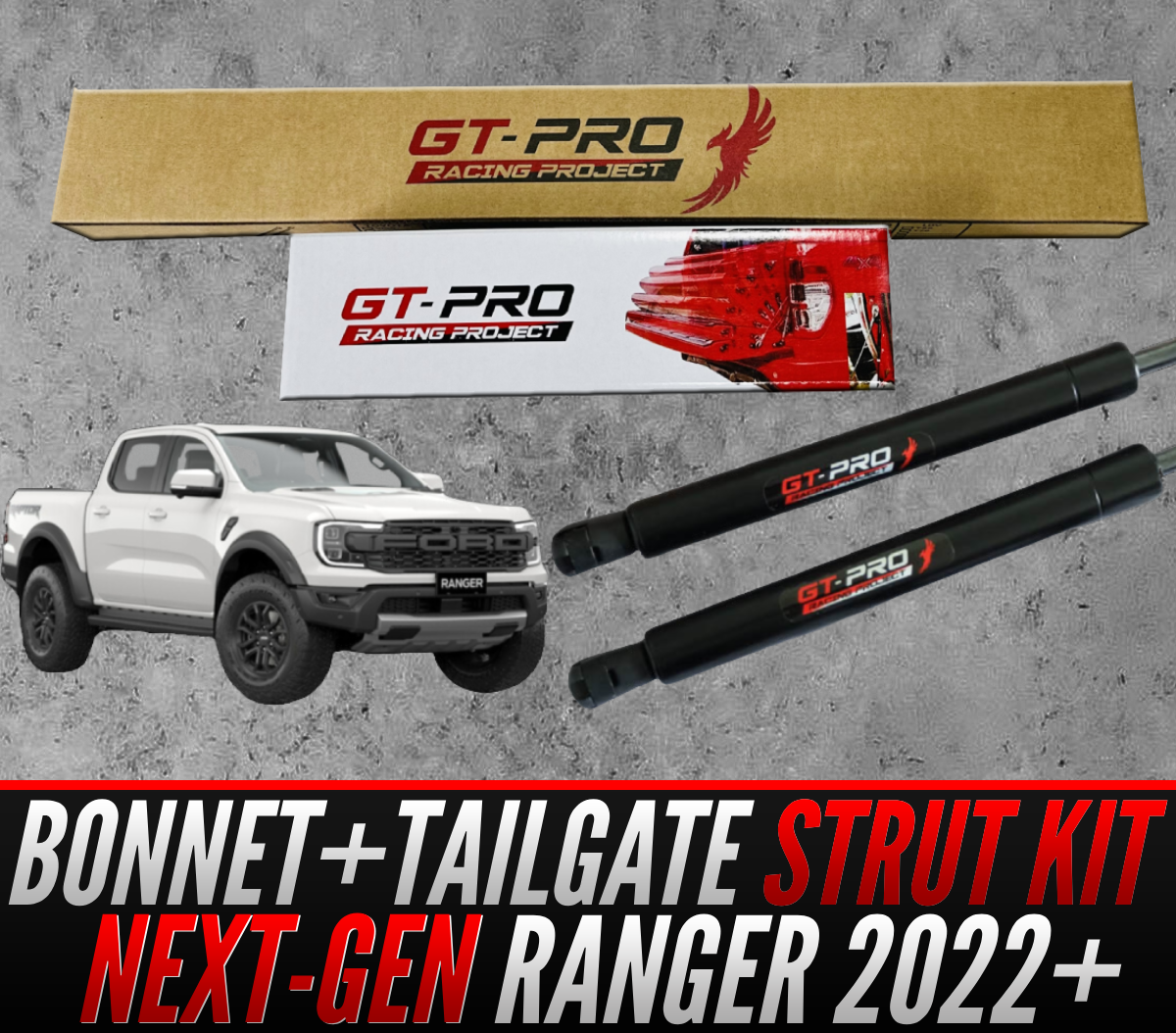 2022+ Ford Ranger Next-Gen Bonnet + Tailgate Strut KIT - GT-PRO - T6